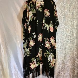 Kimono Soft Floral Open Front Long Jacket-Medium